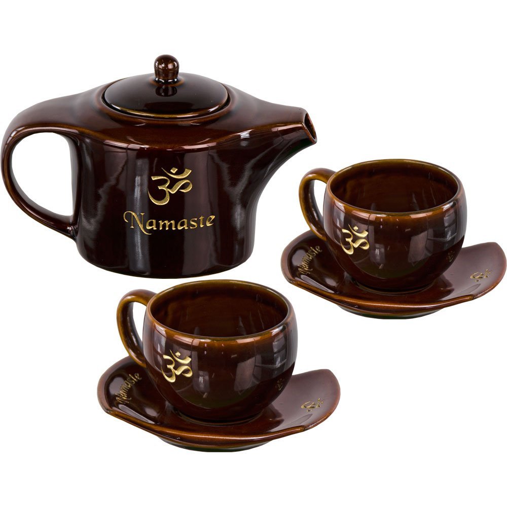 brown namaste tea set